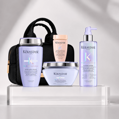 Kerastase Blond Absolu Antiamarillo Pack Shampoo 250 ml + Mascarilla 200 ml + Blonde Guard 190 ml + Travel Size + Bolso
