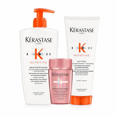 Kerastase nutritive pack XL Bain Satin Riche 500 ml + Lait Vital 200 ml + Mini Talla de Regalo