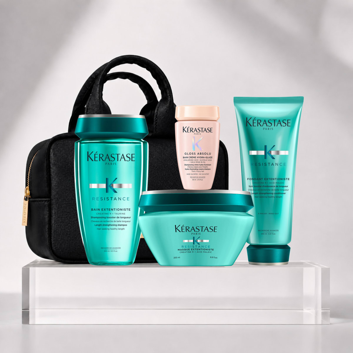 Kerastase Resistance Extentioniste Cabello Largo Shampoo 250ml + Acondicionador 200ml + Mascarilla 200ml + Travel Size + Bolso1