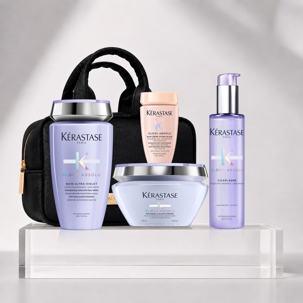 Kerastase Blond Absolu Pack Shampoo 250ml + Mascarilla 200ml + Cicaplasme 150ml + Travel Size + Bolso1
