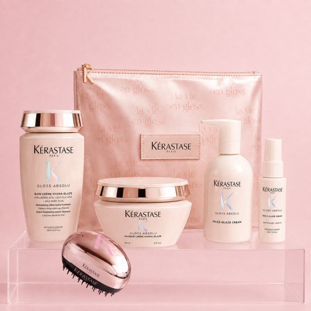 Kerastase Gloss Absolu Antifrizz Pack Shampoo 250ml + Mascarilla 200ml + Crema de Peinar 240ml + Travel + Regalo1