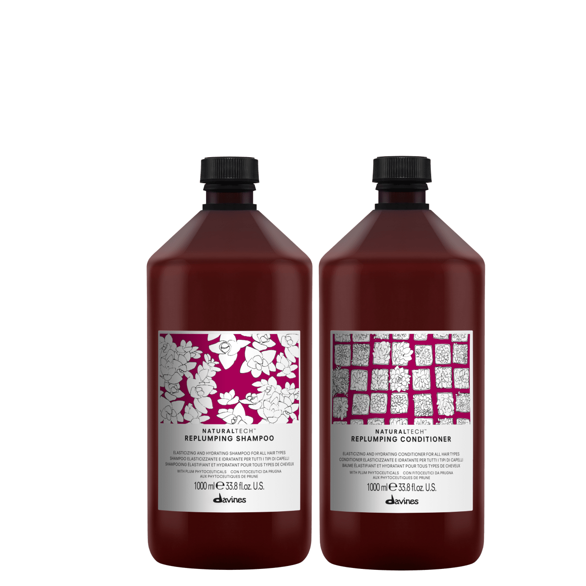 Davines Replumping Dúo XL Shampoo 1000 ml + Acondicionador 1000 ml Cabello Fino1