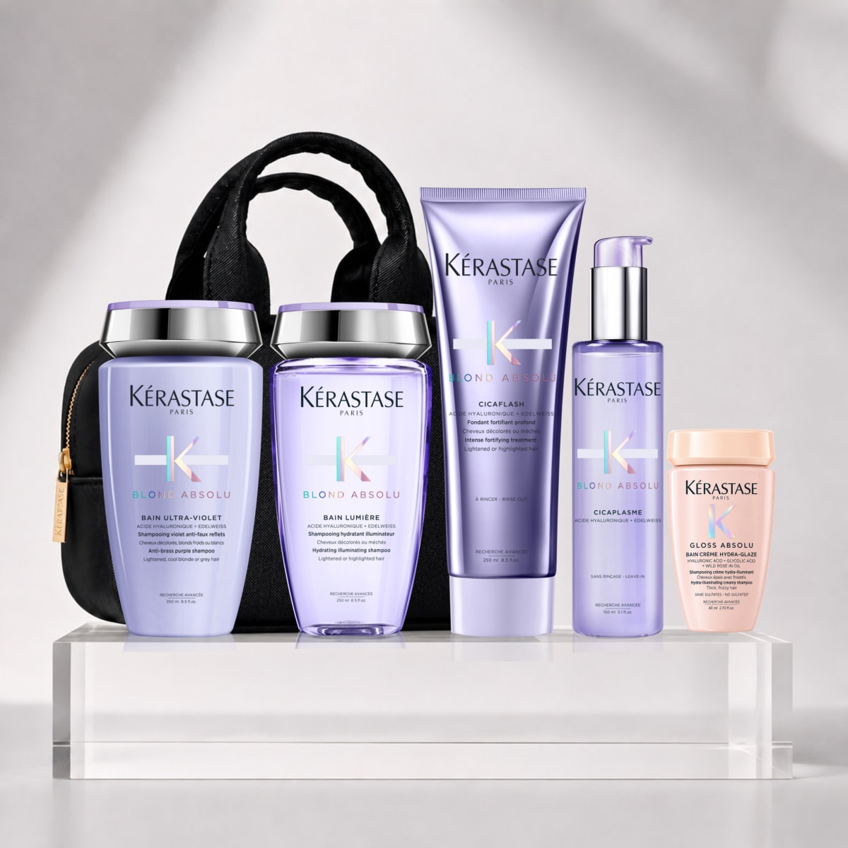 Kerastase Blond Absolu Pack 2 Shampoos 250ml + Cicaflash 250ml + Cicaplasme 150ml + Travel Size + Bolso1