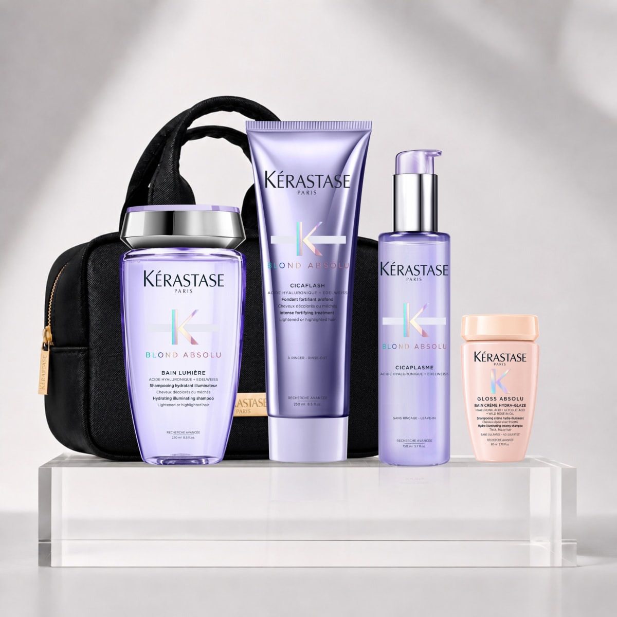 Kerastase Blond Absolu Pack Shampoo 250ml + fondant 250ml + Cicaplasme 150ml + Travel Size + Bolso1