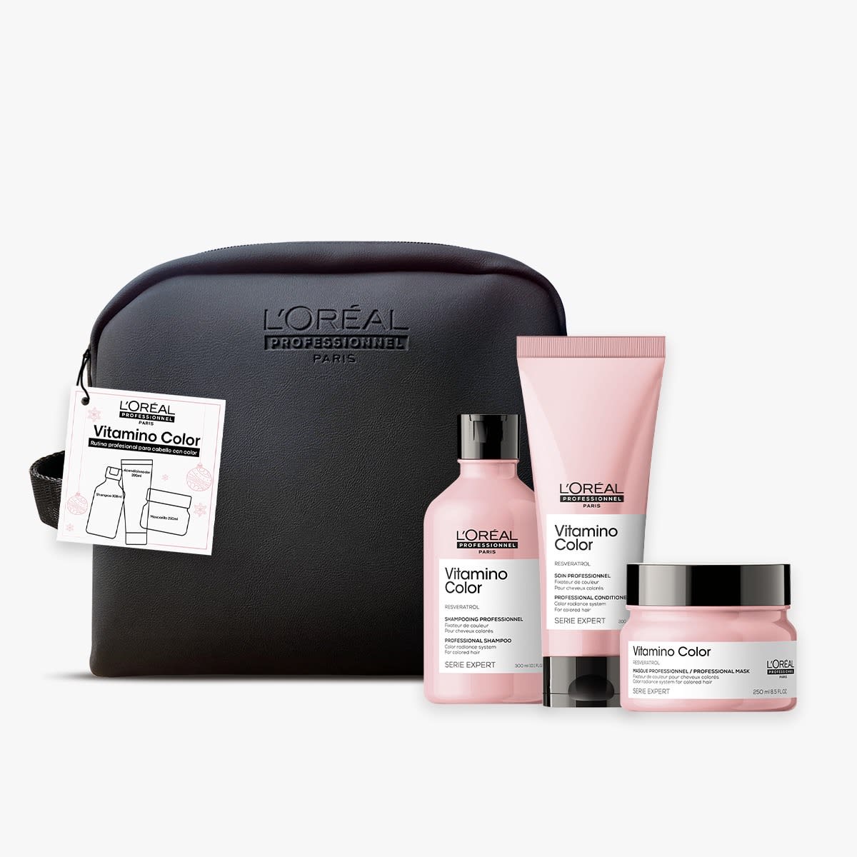 Pack L’Oreal Professionnel Vitamino Color – Shampoo, Acondicionador, Mascarilla + Neceser de Regalo1