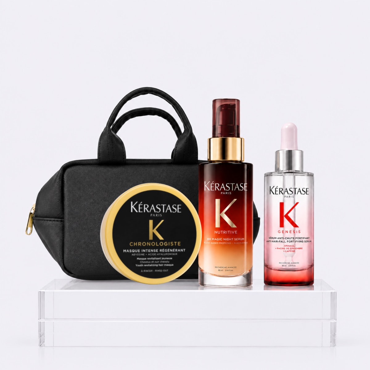 Kerastase Duo Magic 8H Magic Night Serum 90ml + Genesis Serum 90ml + Travel + Bolso1