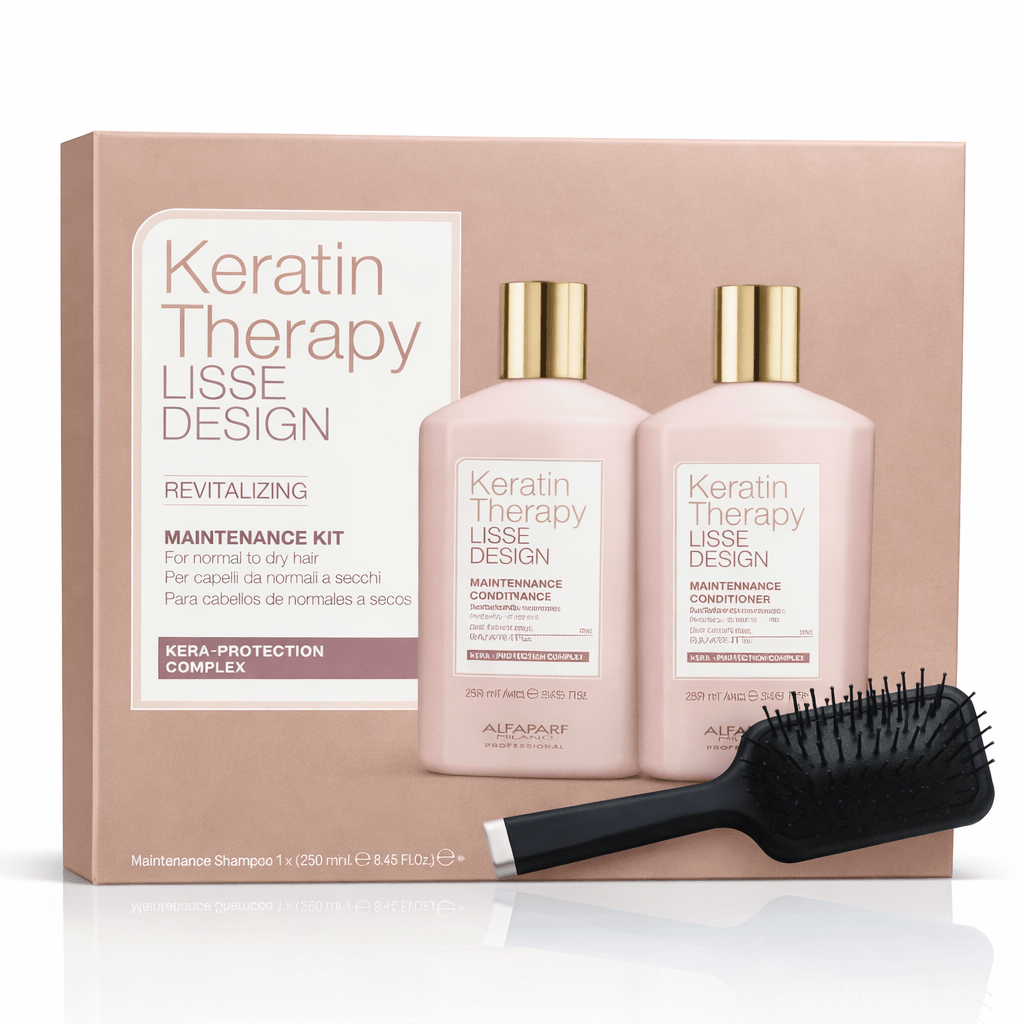 ALFAPARF Keratin Therapy Lisse Design Pack Alisado – Shampoo + Acondicionador + Cepillo1