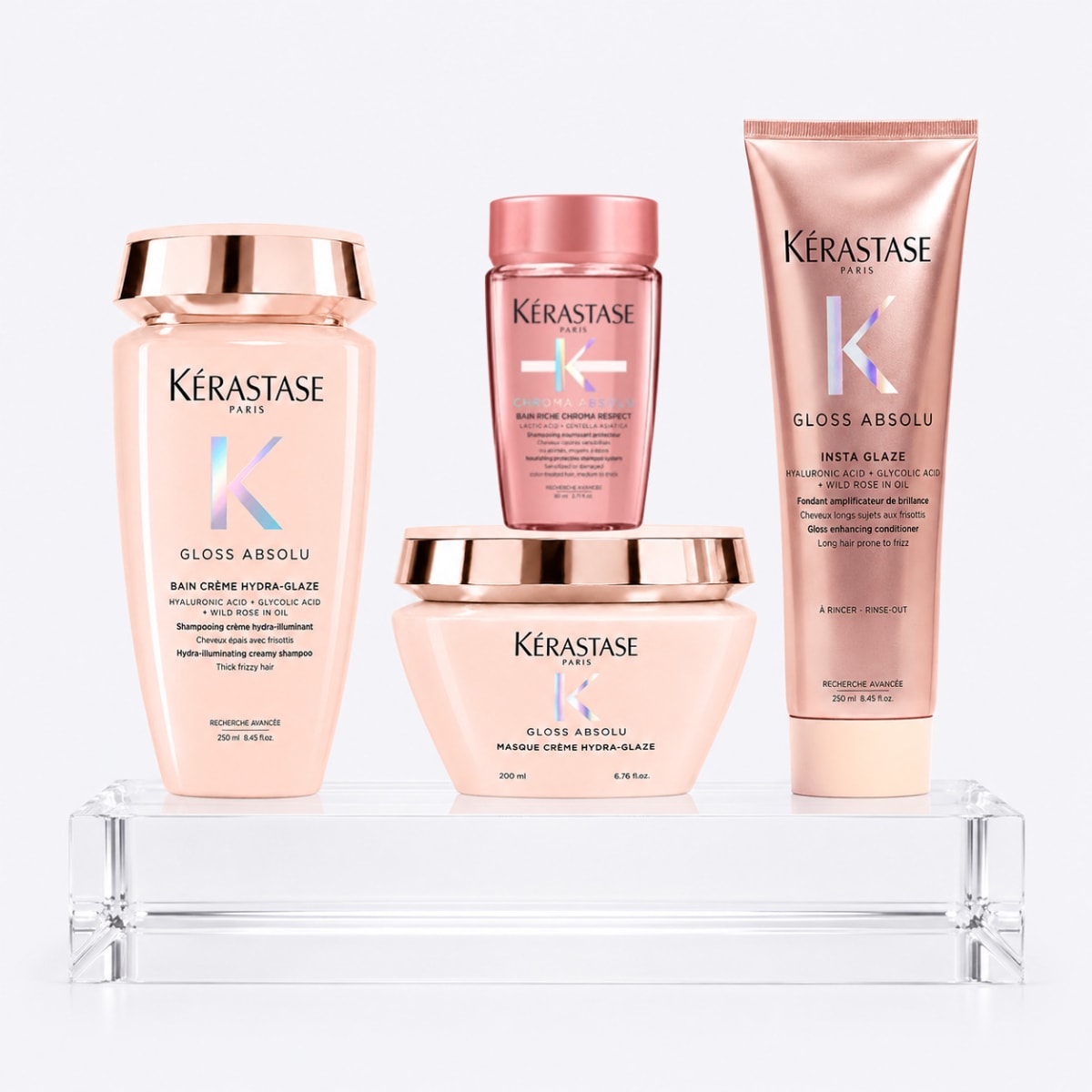 Kerastase Gloss Absolu Pack 2 Cabello con Frizz Shampoo 250 ml + Fondant 250 ml + Mascarilla 200 ml + Travel1