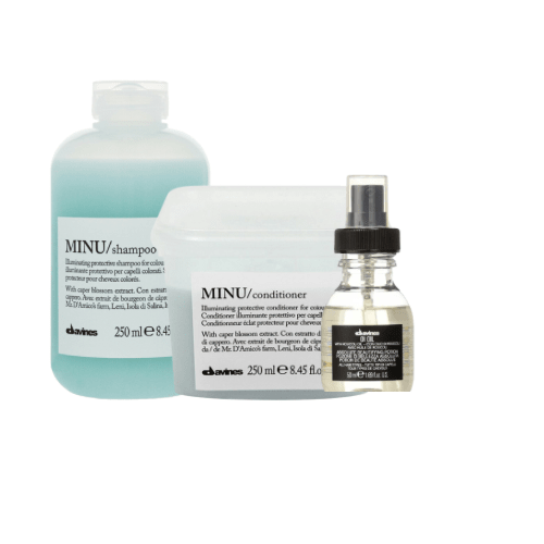 Davines Minu Set Shampoo 250 ml + Acondicionador 250 ml + OI Oil 50 ml Cabello Teñido1