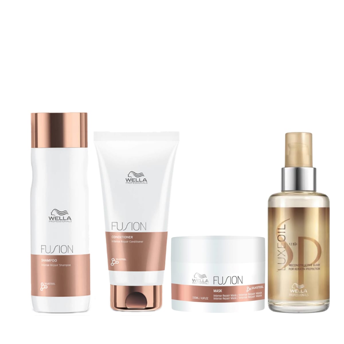 Set Wella Fusion + Luxe Oil Elixir – Reparación Intensa y Brillo Profesional1