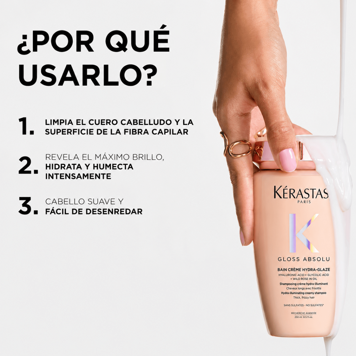 Kerastase Gloss Absolu shampoo hidratación y brillo anti frizz 250 ml3