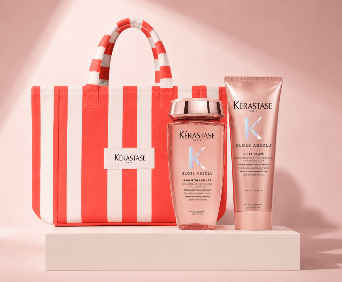 Kérastase Gloss Absolu pack shampoo Bain Hydra Glaze 250 ml + acondicionador Insta Glaze 250 ml + bolso1