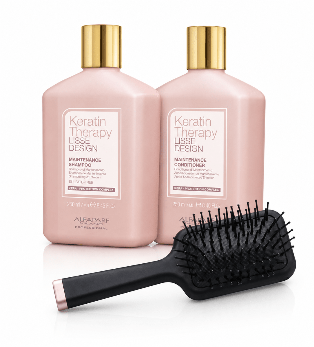 Pack Alfaparf Keratin Therapy Lisse Design Shampoo 250 ml + Acondicionador 250 ml + Cepillo2