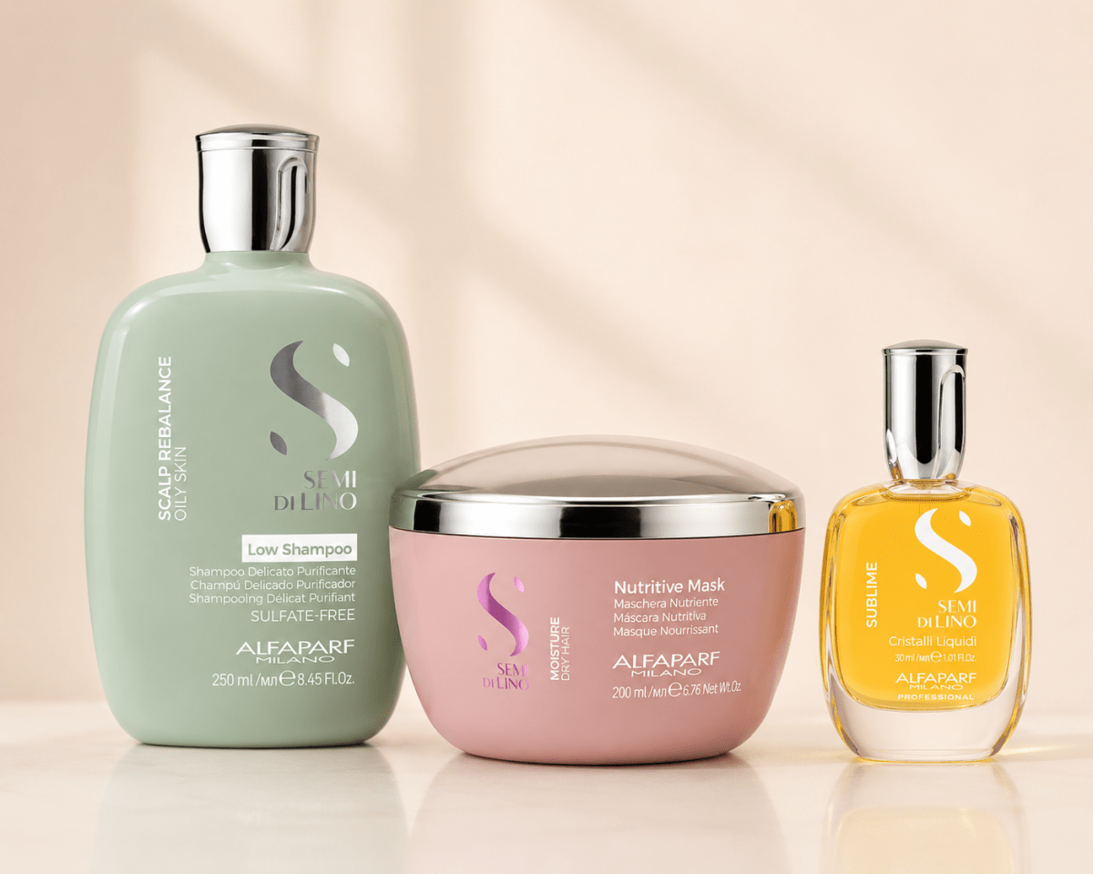 Alfaparf Semi Di Lino Pack Scalp Rebalance Oily Skin Low Shampoo 250 ml + Mascarilla 200 ml + Cristalli Liquidi 30 ml1