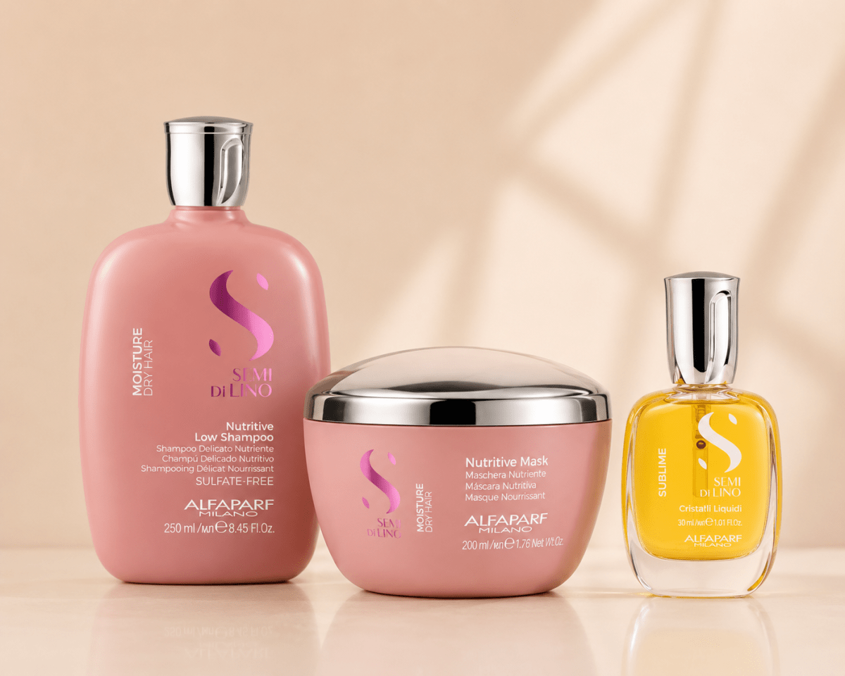 Alfaparf Semi Di Lino Moisture Pack Nutritive Low Shampoo 250 ml + Nutritive Mask 200 ml + Cristalli Liquidi 30 ml1