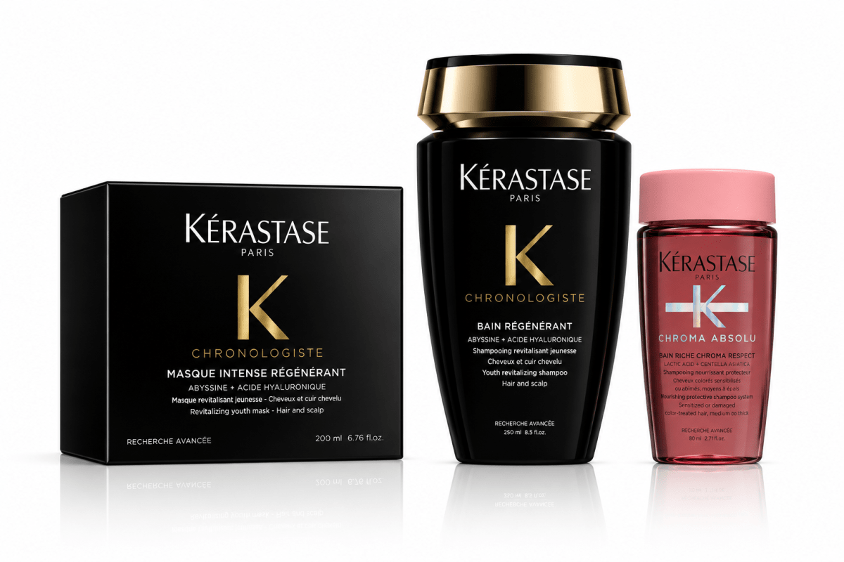 KERASTASE Chronologiste pack revitalización y nutrición profunda shampoo 250 ml + mascarilla 200 ml + travel size1