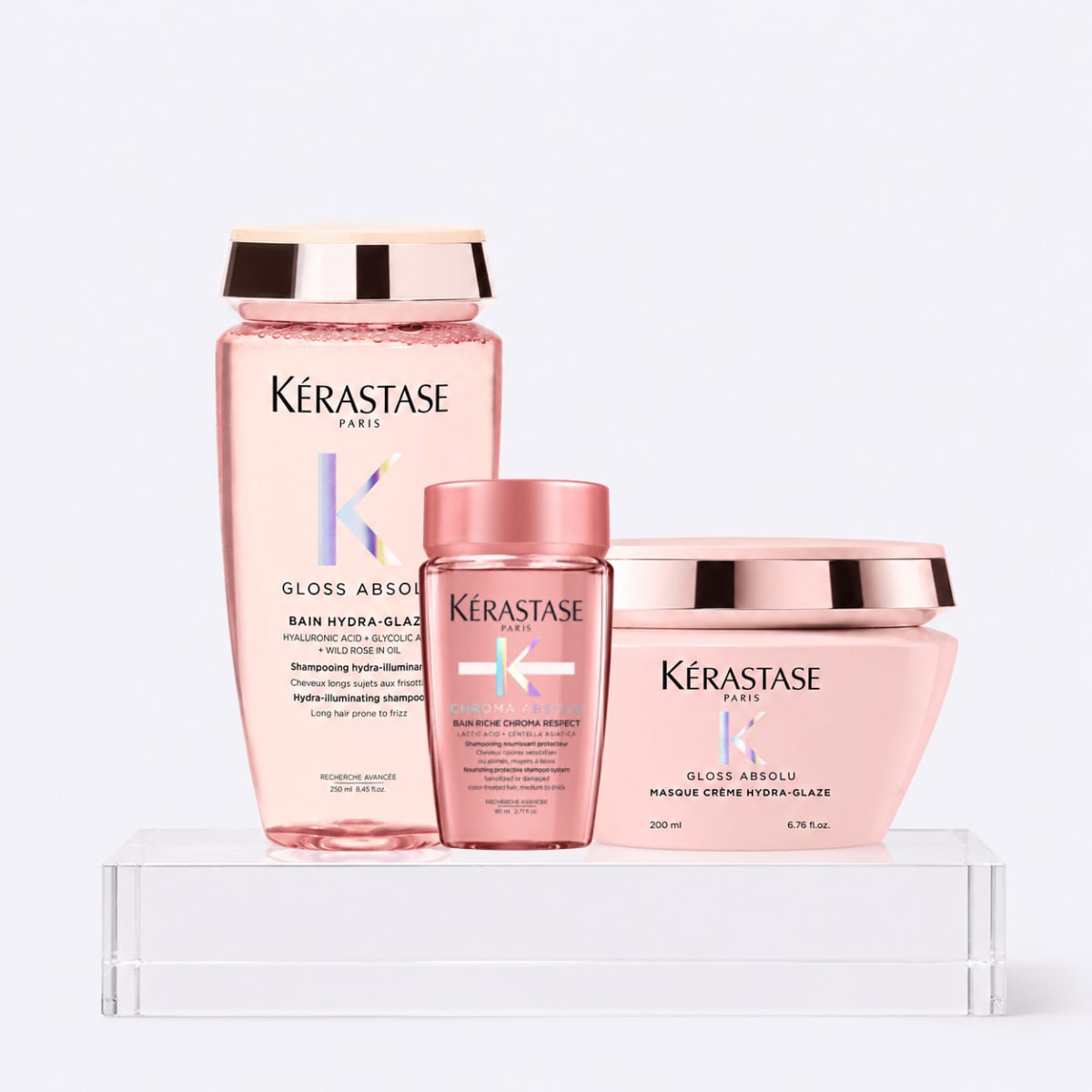 Kerastase Gloss Absolu Pack Cabello con Frizz Shampoo 250 ml + Mascarilla 200 ml + Travel1