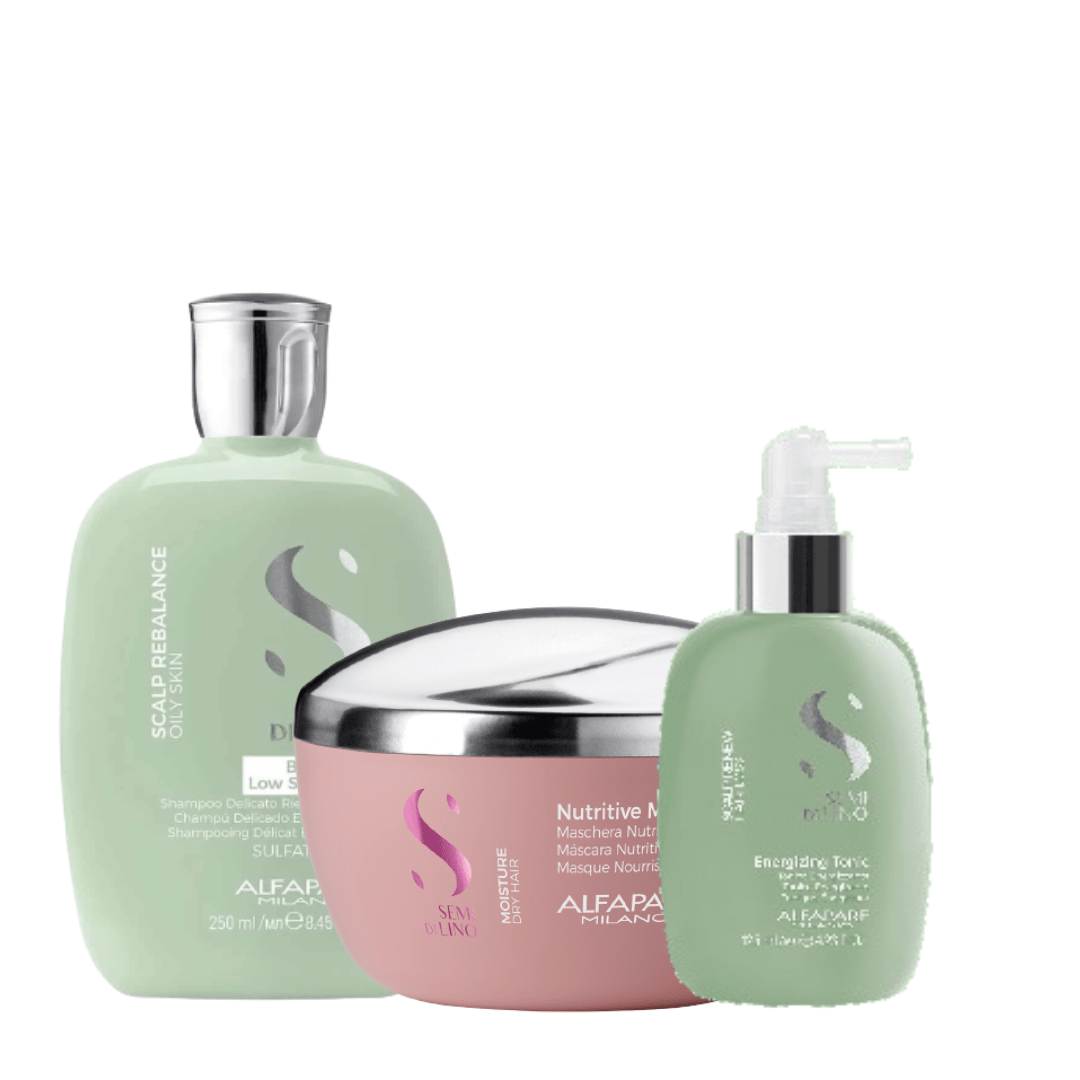 Alfaparf Milano Semi Di Lino Balancing Set Shampoo + Mascarilla + Sérum Cuero Cabelludo1