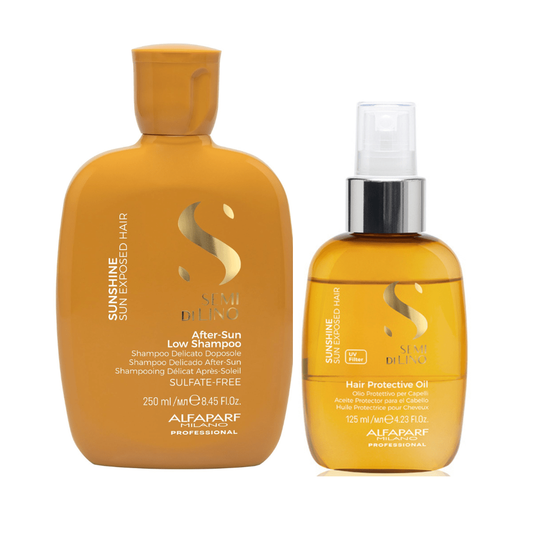Alfaparf Milano Semi Di Lino Sunshine Pack Shampoo After Sun 250 ml + Hair Protective Oil 125 ml Protección Solar Cabello1
