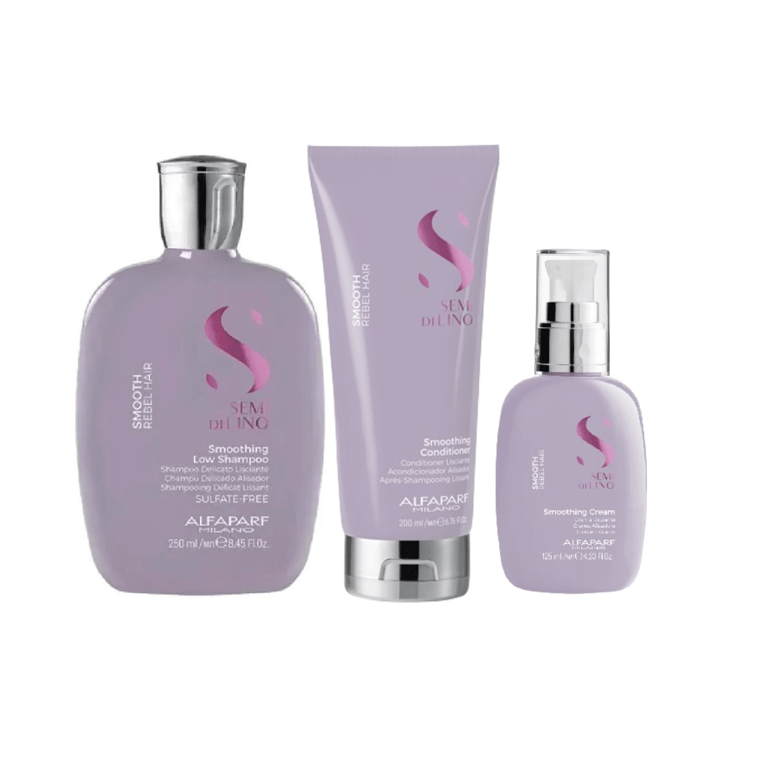 Alfaparf Milano Semi Di Lino Smooth Pack Antifrizz Shampoo 250 ml + Acondicionador 200 ml + Crema Alisadora 125 ml Cabello con Frizz1