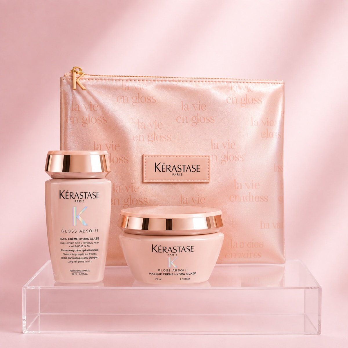 Kerastase gloss absolu antifrizz pack cabello grueso shampoo 250ml + Mascarilla 200ml + Neceser1