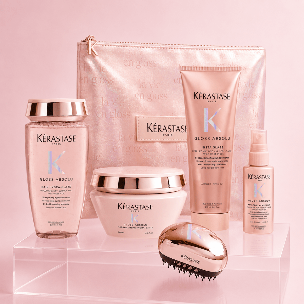 Kérastase gloss absolu antifrizz pack cabello fino - Shampoo 250 ml + Acondicionador 250 ml + Mascarilla 200 ml + Travel + Neceser1