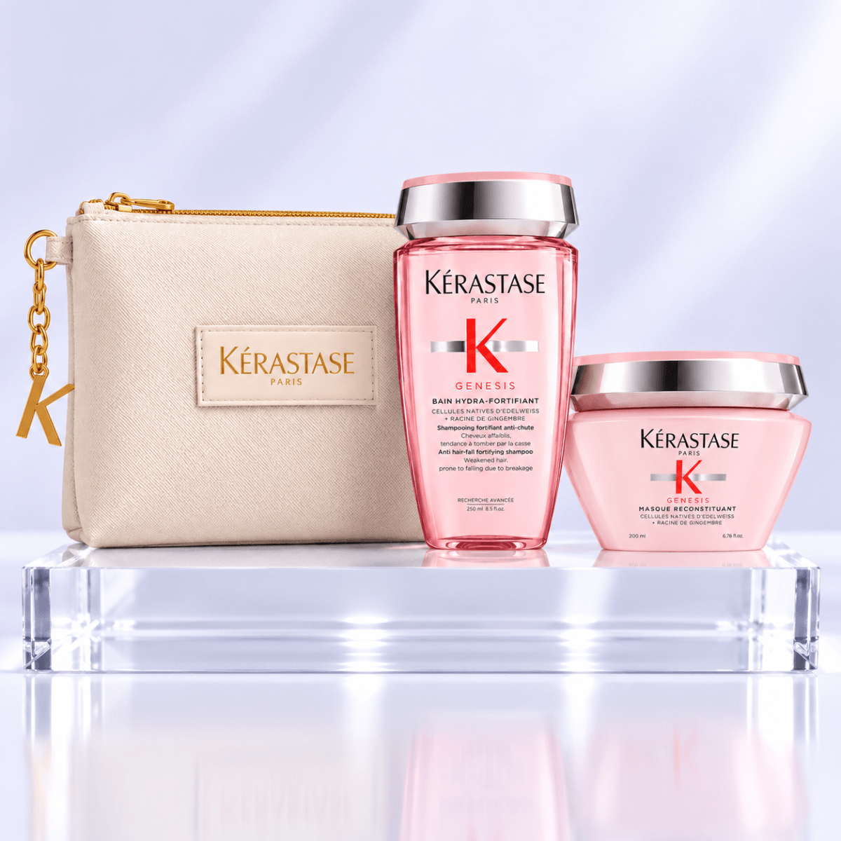 Kerastase Genesis pack anticaída  cabello fino - shampoo 250 ml + mascarilla 200 ml + bolso1