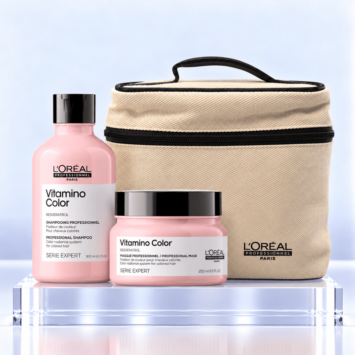 LOreal Professionnel Vitamino Color Pack Shampoo 300 ml + Mascarilla 250 ml + Bolso1