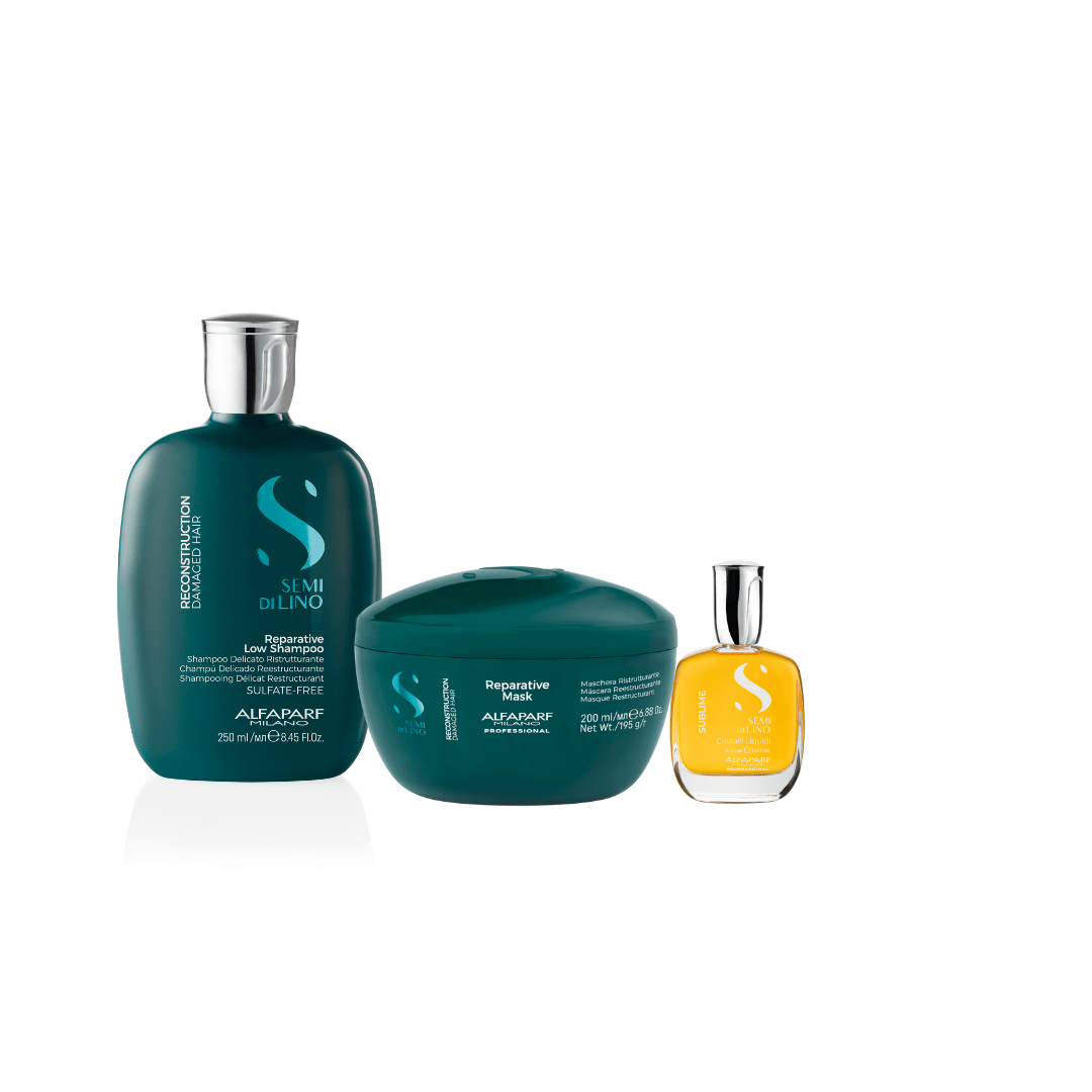 Alfaparf Milano Semi Di Lino Reparative Pack Shampoo 250 ml + Mascarilla 200 ml + Cristalli Liquidi 15 ml1