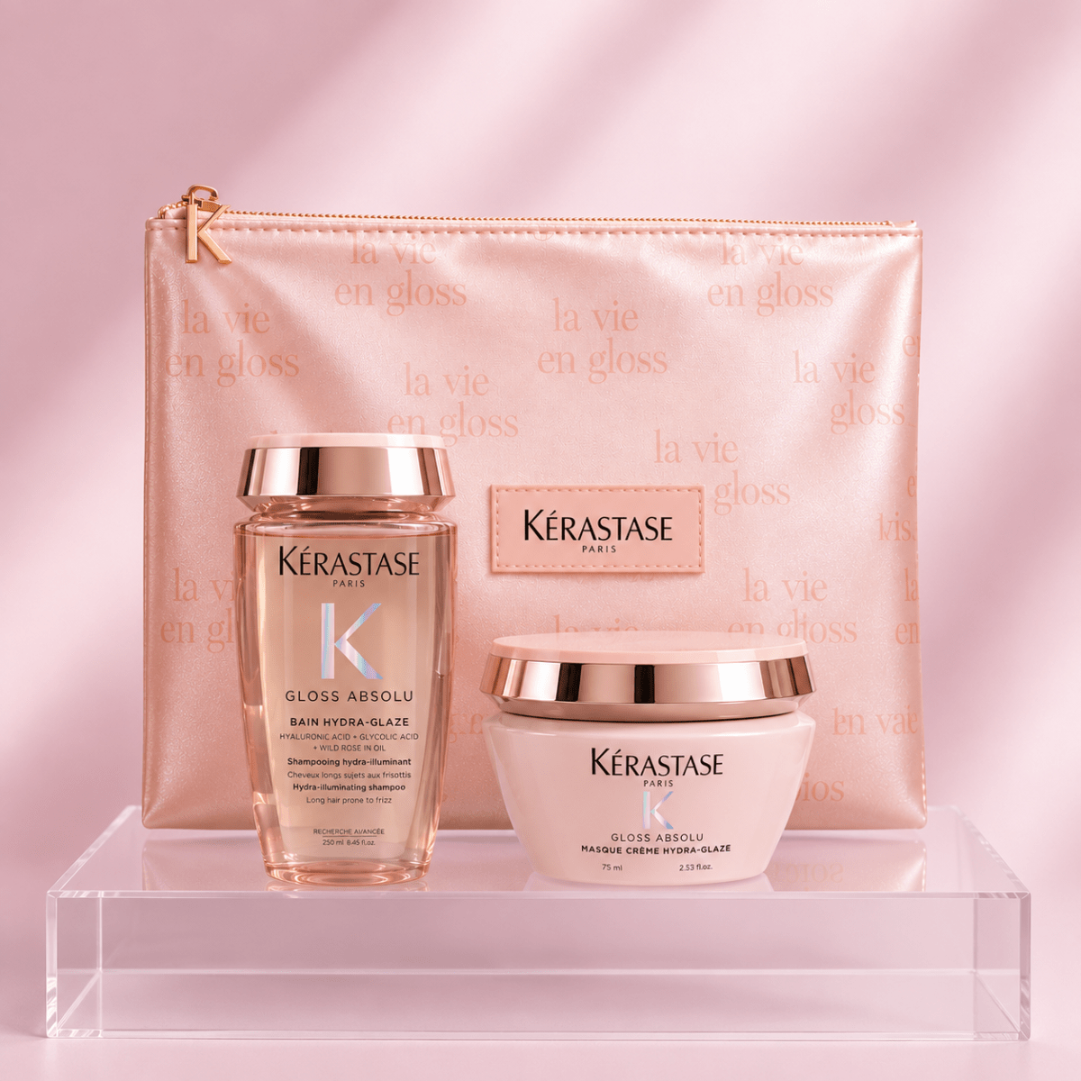 Kérastase Gloss Absolu Antifrizz Pack Cabello Fino Shampoo 250ml + Mascarilla 200ml + Neceser1