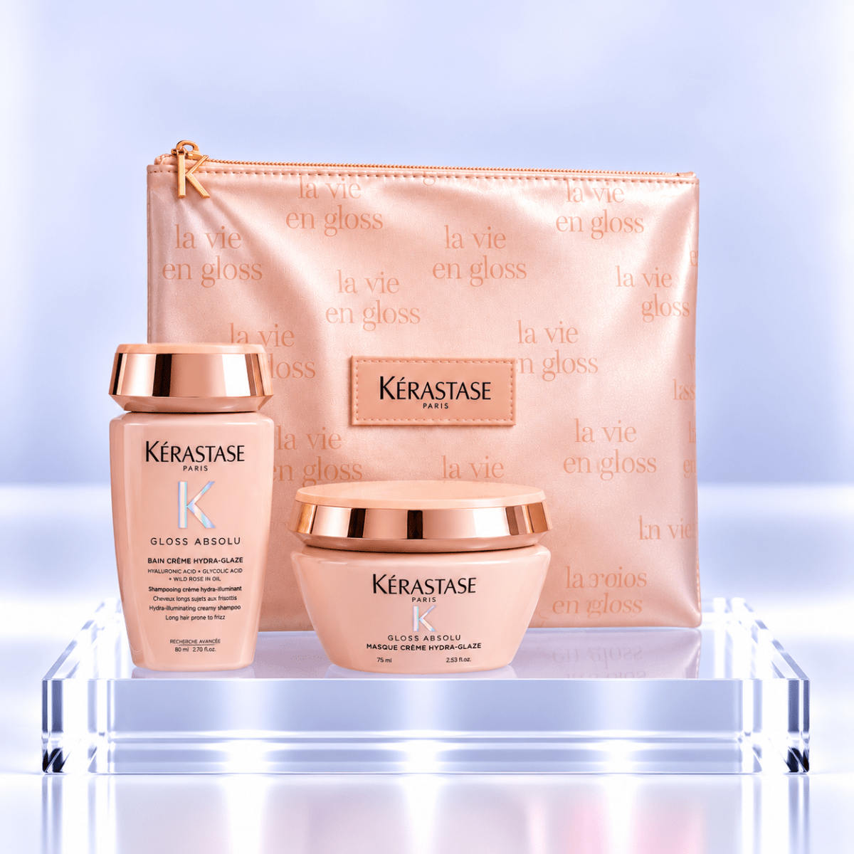 Kerastase gloss absolu antifrizz pack cabello grueso shampoo 250ml + Mascarilla 200ml + Neceser2