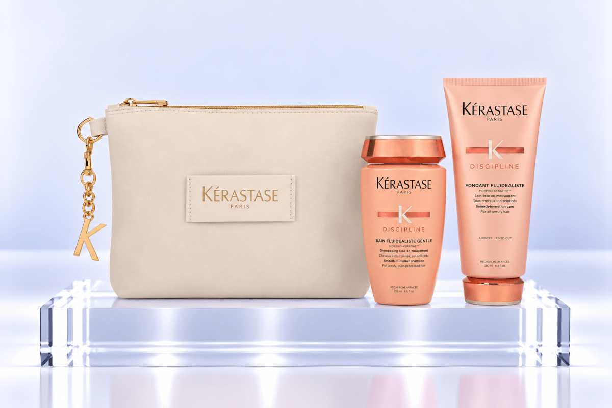 Kerastase Discipline Pack Antifrizz Shampoo 250 ml + Acondicionador 200 ml + Bolso1