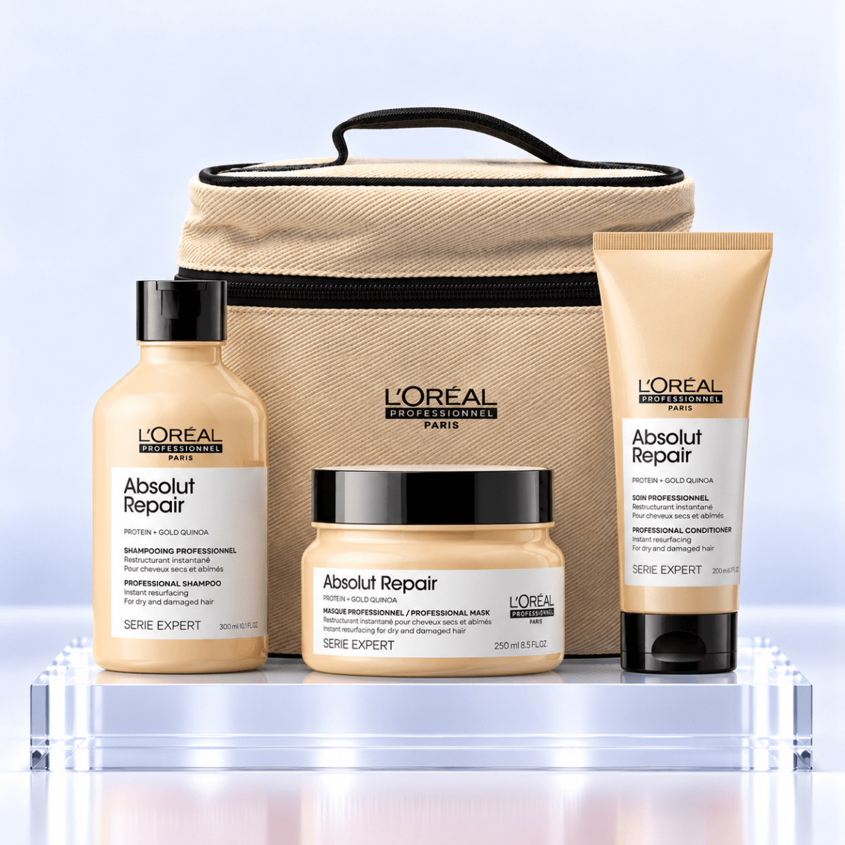 Loreal Professionnel Absolut Repair pack shampoo 300 ml + mascarilla 250 ml + conditioner 200 ml + b1