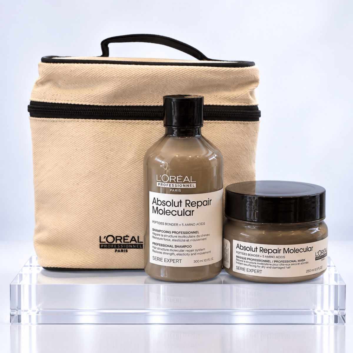 Loreal Pack Para Cabello Dañado L'Oréal Absolut Repair Molecular Shampoo + Mascarilla + Neceser3