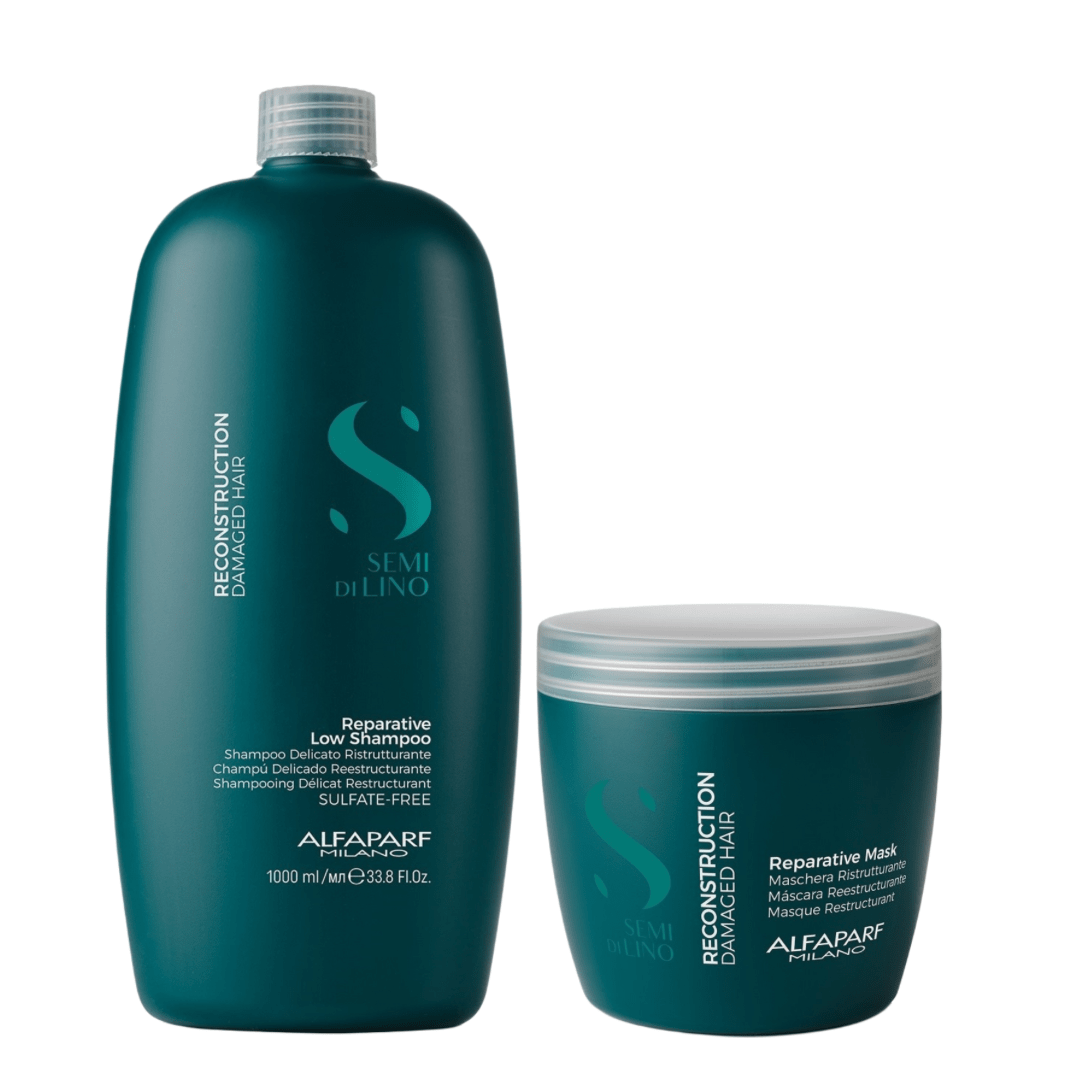 Alfaparf Milano Semi Di Lino Reparative Pack XL Shampoo 1000 ml + Mascarilla 500 ml Cabello Dañado1