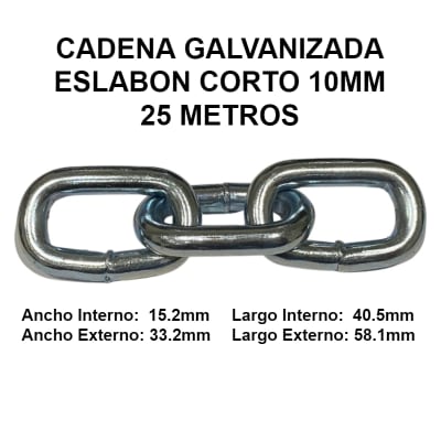 Cadena Galvanizada 10mm Eslabon Corto 25 Metros OKB