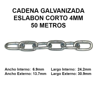 Cadena Galvanizada 4mm Eslabon Corto 50 Metros OKB