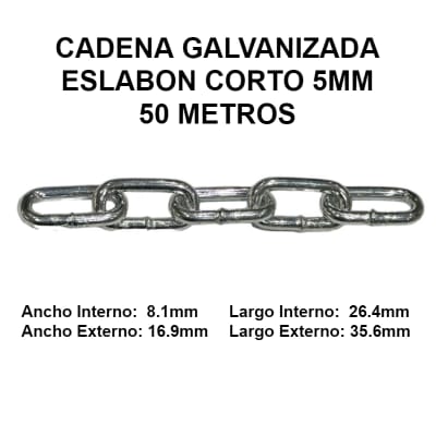 Cadena Galvanizada 5mm Eslabon Corto 50 Metros OKB