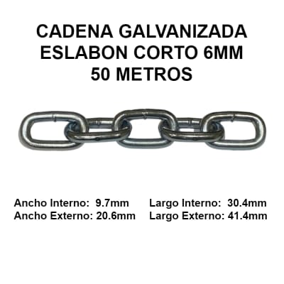 Cadena Galvanizada 6mm Eslabon Corto 50 Metros OKB
