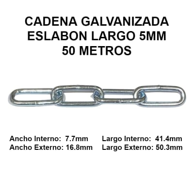 Cadena Galvanizada 5mm Eslabon Largo 50 Metros OKB