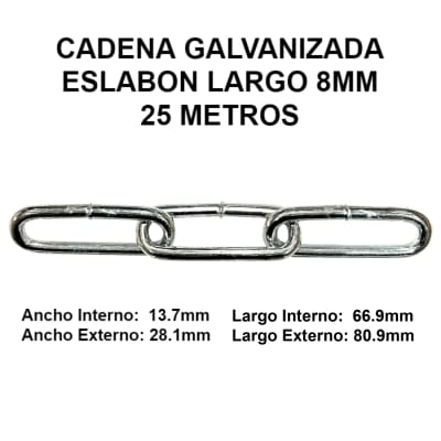 Cadena Galvanizada 8mm Eslabon Largo 25 Metros OKB