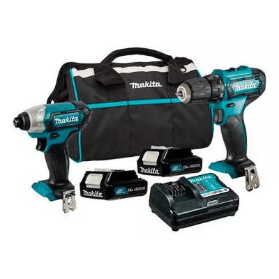 Taladro Percutor 12v + Atornillador de Impacto 12v + 2 Baterias 12v 1.5Ah + Cargador + Bolso MAKITA
