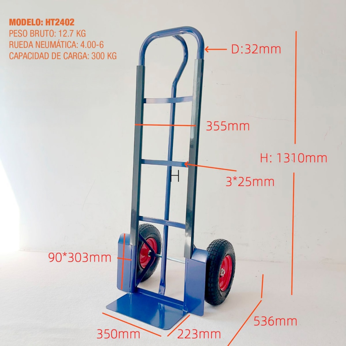 Carro Yegua 300kg Rueda Neumatica 400x6 HT2402 Heavy Duty OKB2