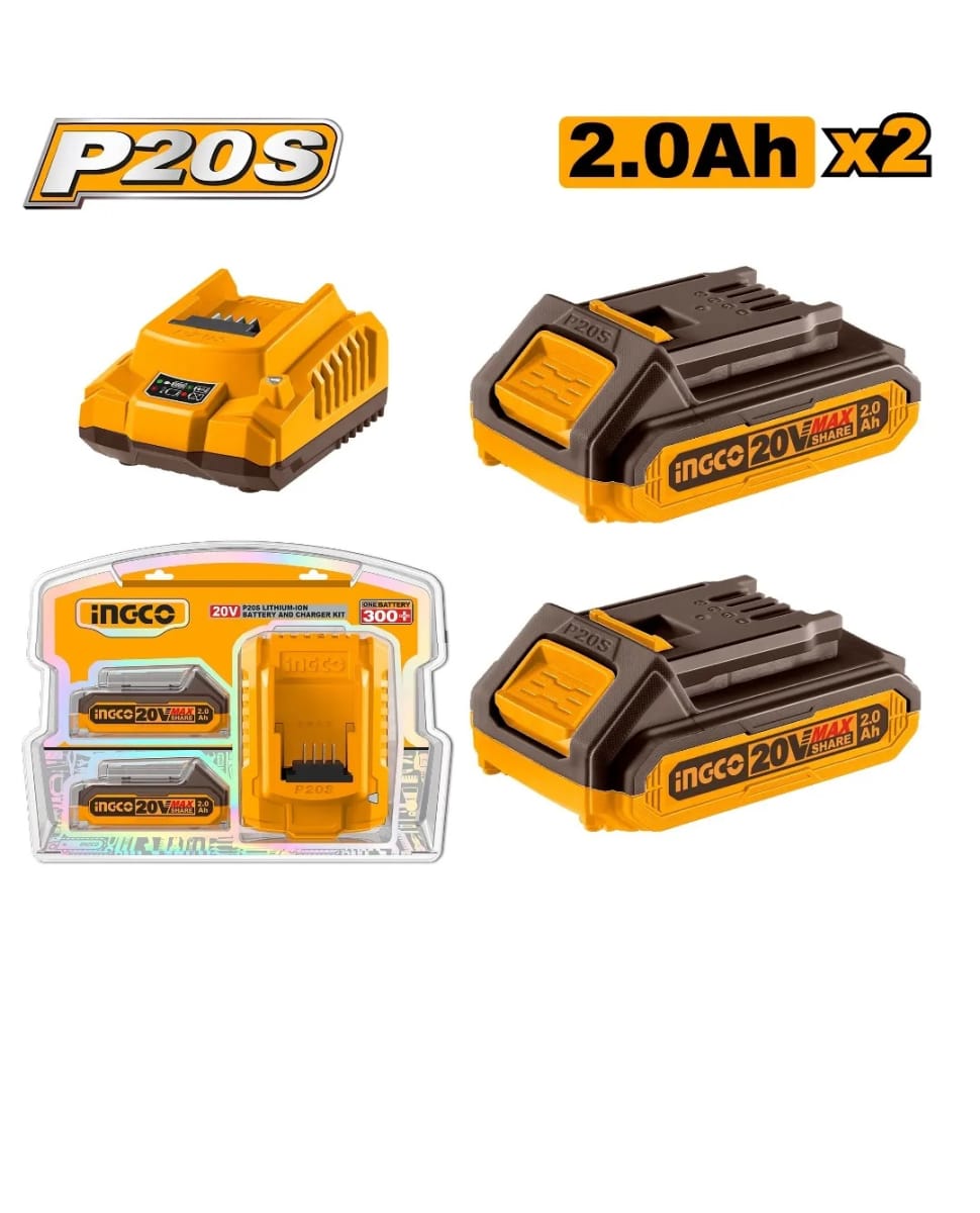 Bateria 20v 2ah (x2) + Cargador 20v INGCO FBCPK12221