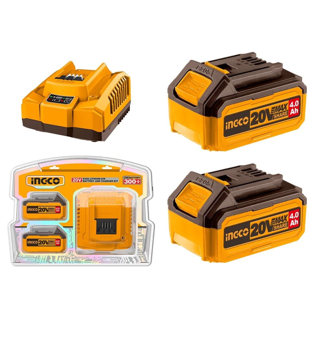 Bateria 20v 4ah (x2) + Cargador Rapido Industrial 20v INGCO FBCPK14241