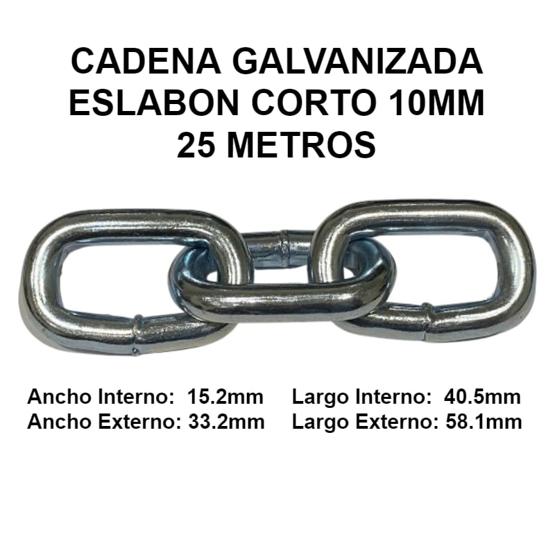 Cadena Galvanizada 10mm Eslabon Corto 25 Metros OKB1