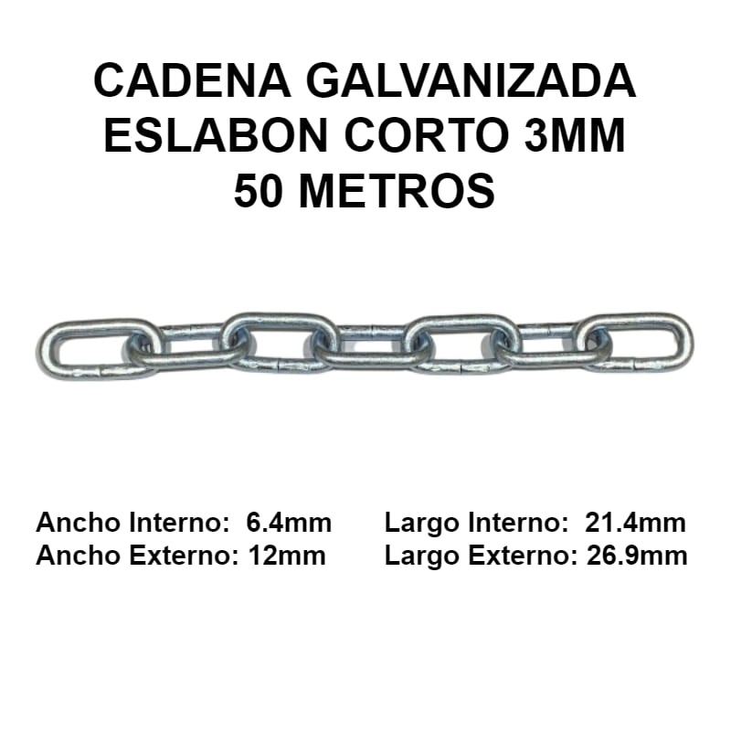 Cadena Galvanizada 3mm Eslabon Corto 50 Metros OKB1