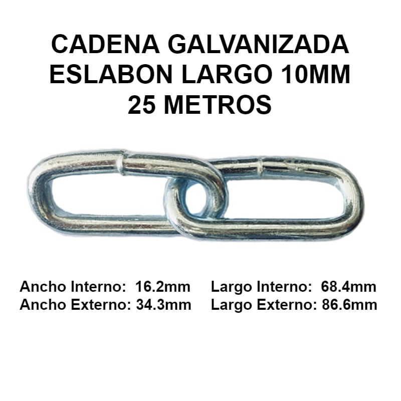 Cadena Galvanizada 10mm Eslabon Largo 25 Metros OKB1