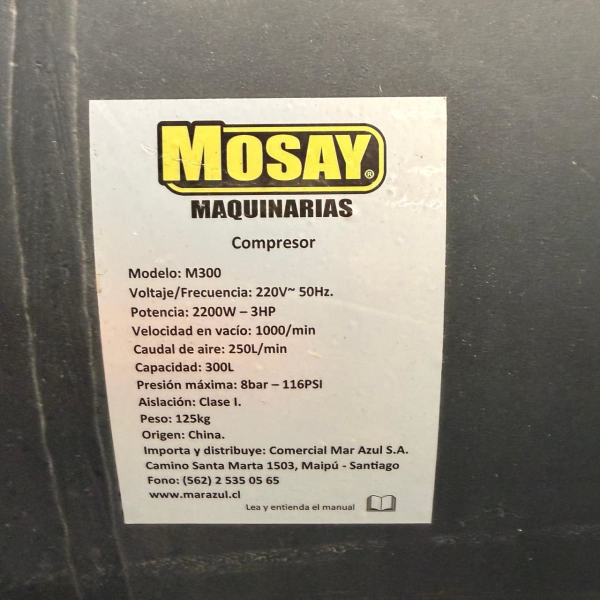 Compresor 300 Litros 3hp MOSAY (Semi Nuevo)4
