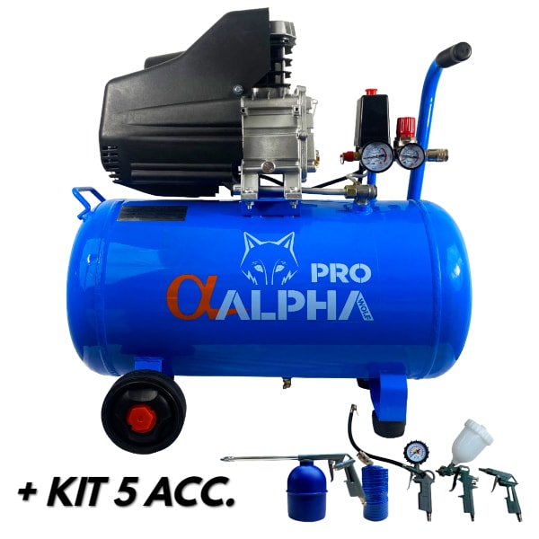Compresor 50 Lts + Kit De 5 Accesorios ALPHA PRO1